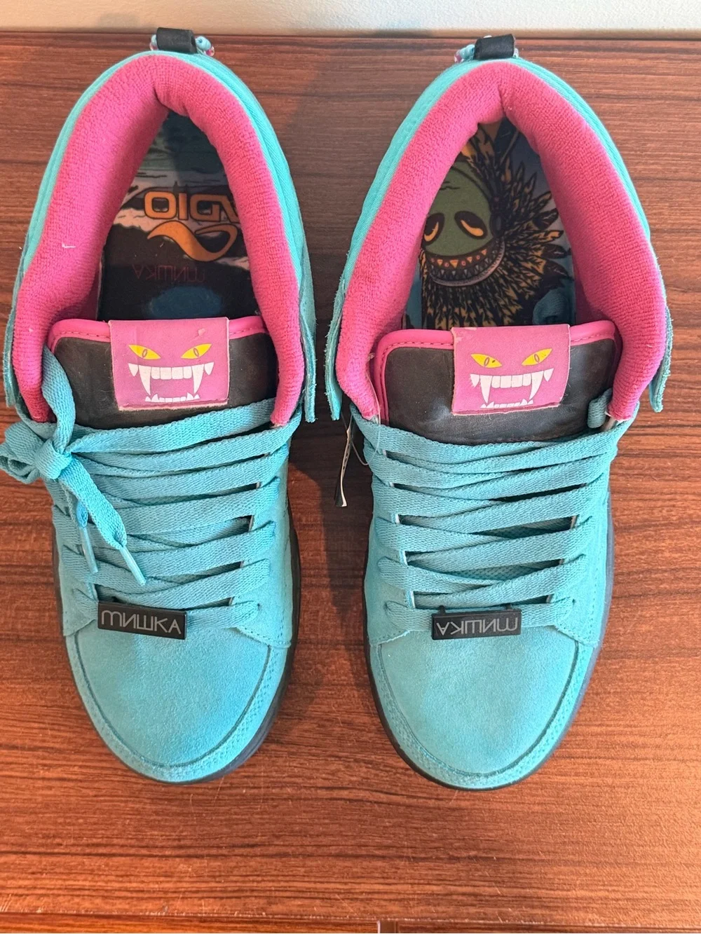 2009 never released Adio x Mishka Teal and Pink High-Top Suede Sneakers